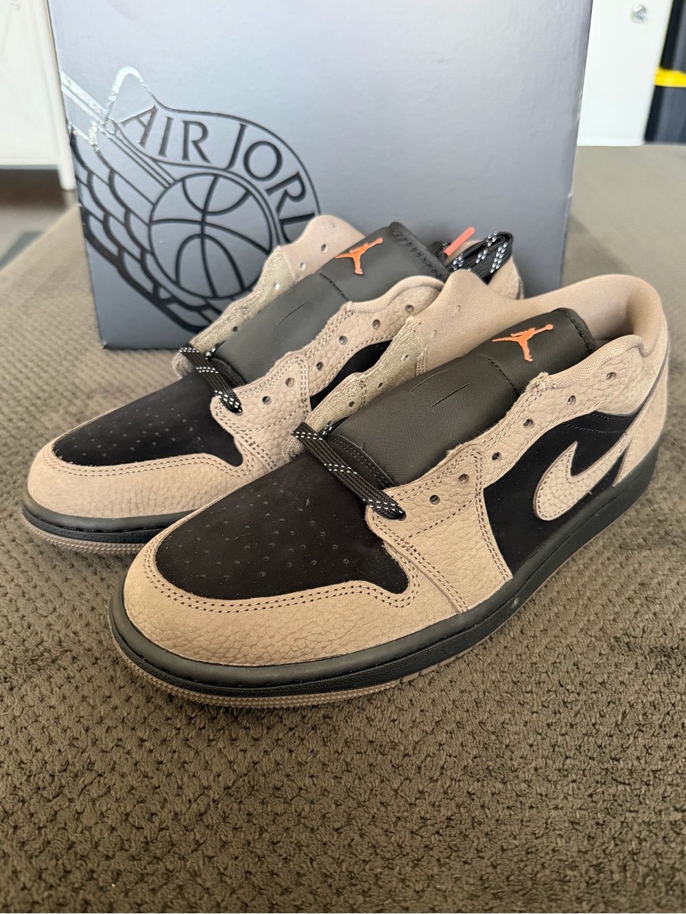 Jordan Low Top Sneakers - Black & Tan with Orange Logo